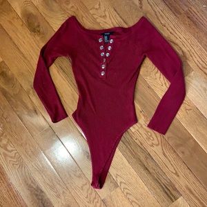 Red ribbed long sleeve body suit from Forever 21
